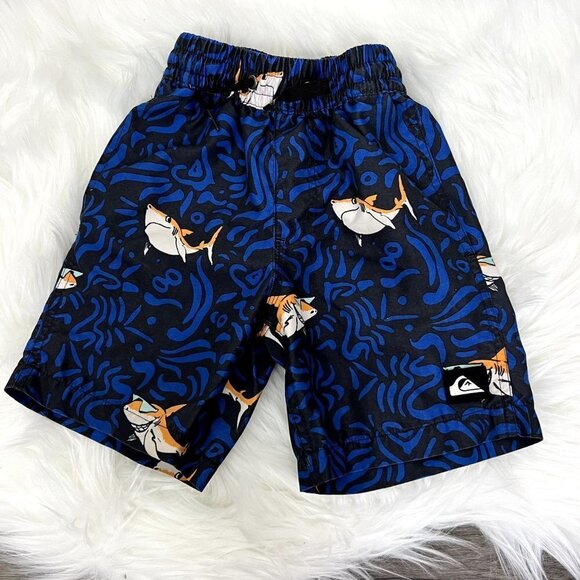 Quiksilver Toddler Boys 4 Shark Print Elastic Waist Pull On Swim Board Shorts - Picture 1 of 10